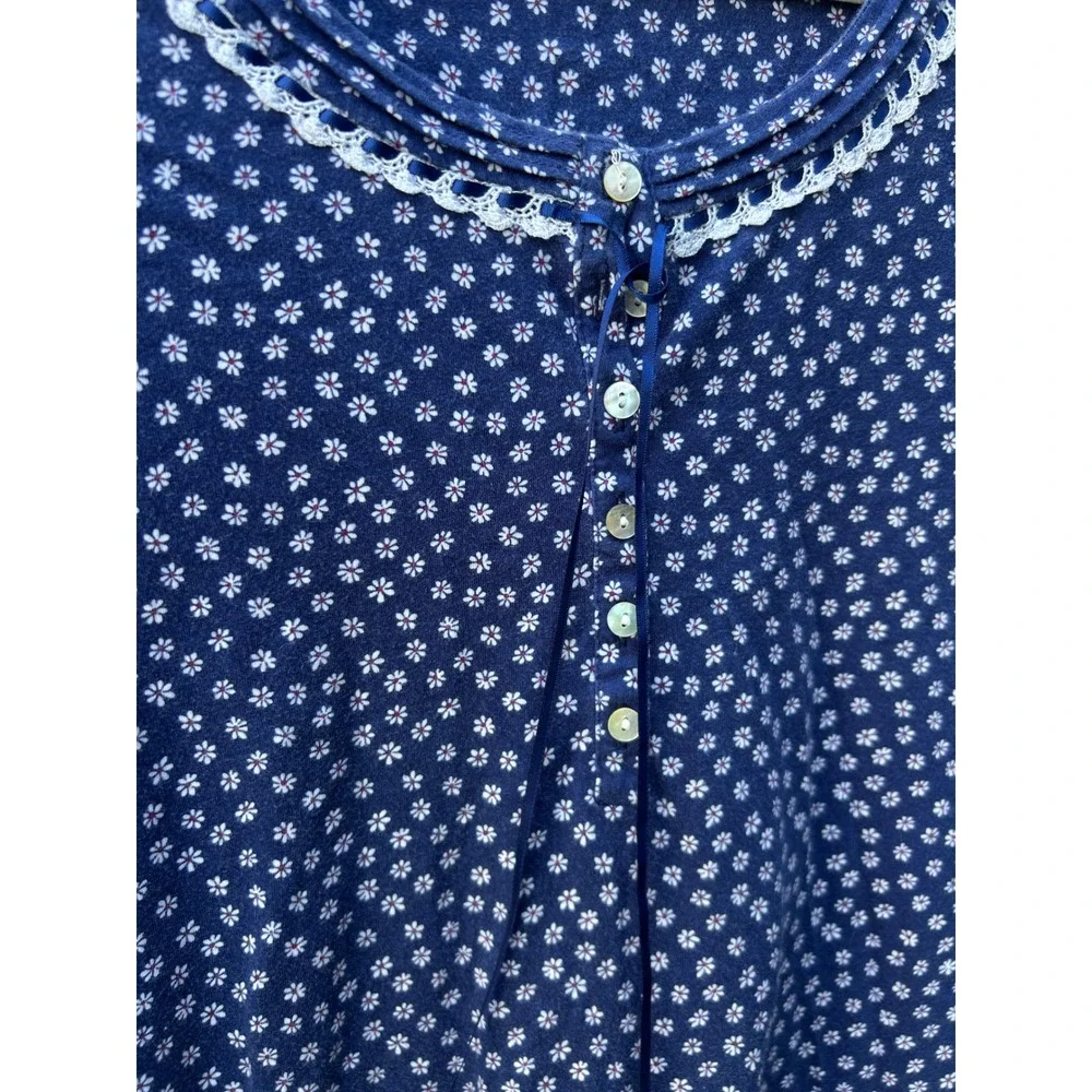 Eileen West Floral Sleep Shirt Tunic‎ Women's Small Cottagecore Lace Nightgown